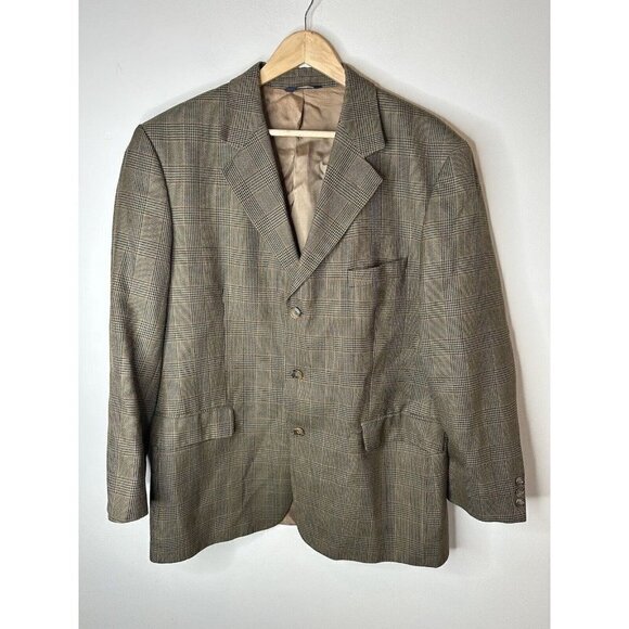 Brooks Brothers 346 Men's 3-Button Blazer Brown Houndstooth 100% Wool Size 44R - Picture 1 of 13